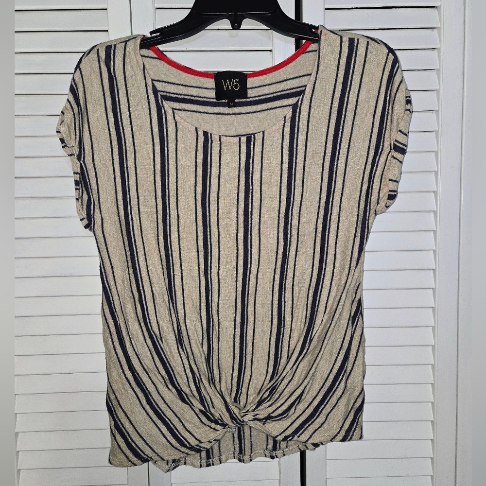 W5 by Anthropologie Women's M Knotted Striped Blouse